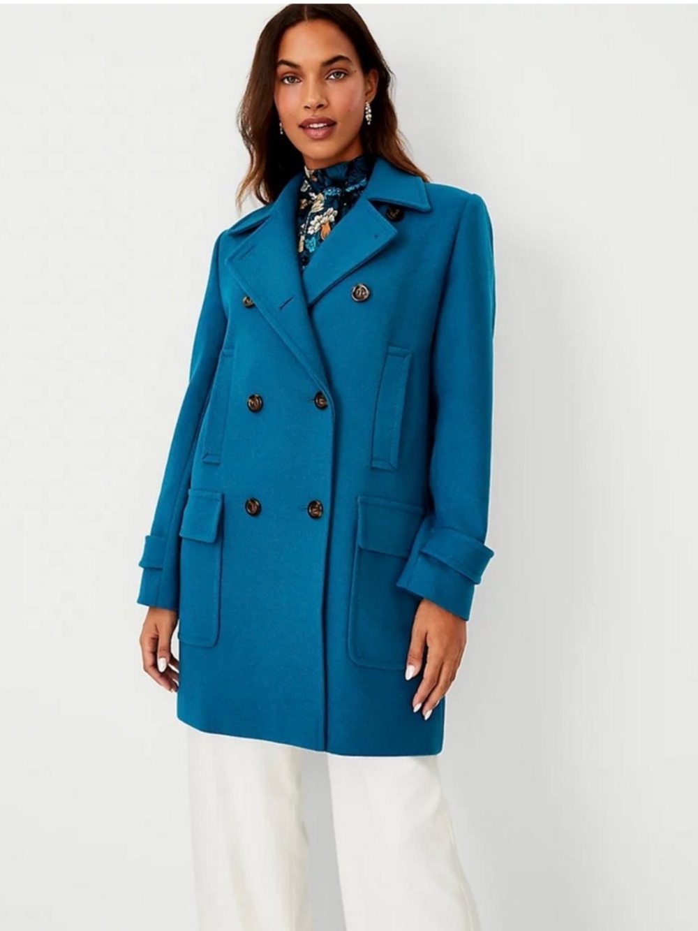 Ann Taylor Peacoat Wool Blend, Deep Lagoon Size SP
